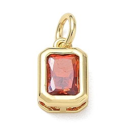 Orange Red Brass Pave Cubic Zirconia Charms, Rectangle Octagon Charms, Long-Lasting Plated, Rack Plating, Lead Free & Cadmium Free, Real 18K Gold Plated, Orange Red, 12x8x4.5mm, Hole: 4mm