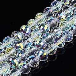 Clear AB Electroplate Transparent Glass Beads Strands, Faceted, Round, Clear AB, 8x7mm, Hole: 1.6mm, about 71pcs/strand, 19.88 inch(50.5cm)