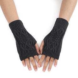 Prussian Blue Acrylic Fiber Yarn Knitting Fingerless Gloves, Winter Warm Gloves with Thumb Hole, Prussian Blue, 200x70mm