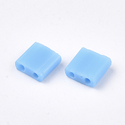 Light Sky Blue 2-Hole Opaque Glass Seed Beads, Frosted, Rectangle, Light Sky Blue, 5x4.5~5.5x2~2.5mm, Hole: 0.5~0.8mm