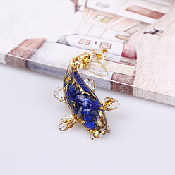 Lapis Lazuli Resin Home Display Decorations, with Natural Lapis Lazuli Chips and Gold Foil Inside, Fish, 60x40x20mm