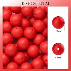 Dark Red 100Pcs Silicone Beads Round Rubber Bead 15MM Loose Spacer Beads for DIY Supplies Jewelry Keychain Making, Dark Red, 15mm