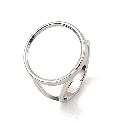 Stainless Steel Color 304 Stainless Steel Open Cuff Pad Ring Settings, Flat Round, Stainless Steel Color, US Size 6 1/2(16.9mm), 3~18mm, Tray: 16mm