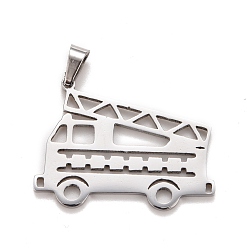 Stainless Steel Color 304 Stainless Steel Pendants with 201 Stainless Steel Clasp, Fire Fighting Truck, Stainless Steel Color, 21.5x28.5x1.5mm, Hole: 5x3mm