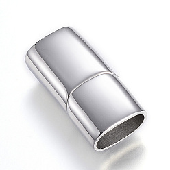 Stainless Steel Color 304 Stainless Steel Magnetic Clasps with Glue-in Ends, Rectangle, Stainless Steel Color, 28.5x14x8.5mm, Hole: 12x7mm