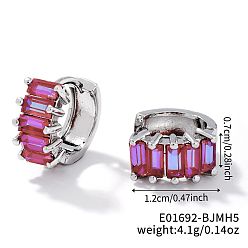 Фиолетовый Милые квадратные серьги-кольца из латуни с кубическим цирконием, модные универсальные аксессуары, золотые, фиолетовые, 7x12 мм