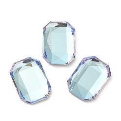Light Azore Glass Rhinestone Cabochons, Flat Back & Back Plated, Faceted, Rectangle, Light Azore, 14x10x4.50mm