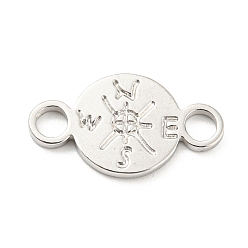 Stainless Steel Color 304 Stainless Steel Connector Charms, Flat Round with Compass, Stainless Steel Color, 11x19x1.5mm, Hole: 3mm