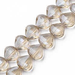 Wheat Electroplate Transparent Glass Beads Strands, Faceted, Teardrop, Wheat, 10.5x12x6.5mm, Hole: 1mm, about 60pcs/strand, 25.59 inch(65cm)