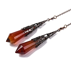 Красный Агат Натуральный сердолик остроконечный биолокационный маятник большие подвески, без свинца и без кадмия, С латунными красными медными тонами, шестиугольный конус, 265 мм, отверстие : 2 мм
