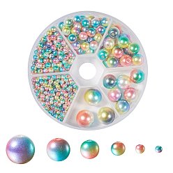 Colorful Rainbow ABS Plastic Imitation Pearl Beads, Gradient Mermaid Pearl Beads, Round, Colorful, 3mm/4mm/6mm/8mm/10mm/12mm, Hole: 1~2mm, 564pcs/box