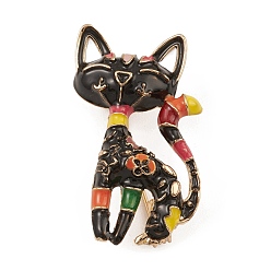 Colorful Alloy with Enamel Brooch, Cat, Colorful, 38.5x25x12.5mm