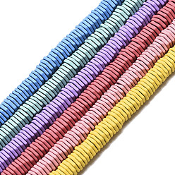 Mixed Color Spray Painted Non-magnetic Synthetic Hematite Beads Strands, Hexagon, Mixed Color, 5x1mm, Hole: 0.9mm, about 320~330pcs/strand, 15.75 inch~15.94 inch(40~40.5cm)
