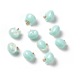 Light Cyan Sparkle Opaque Resin Charms, with Golden Tone Brass Findings, Pearlized, Cat Head, Light Cyan, 11.5x10.5x8mm, Hole: 1.5mm