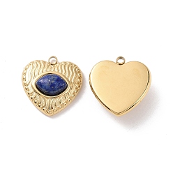 Lapis Lazuli Natural Lapis Lazuli Pendants, with Ion Plating(IP) Real 18K Gold Plated 304 Stainless Steel Findings, Heart Charm, 19x18.5x6.5mm, Hole: 2mm