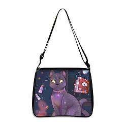 Cat Shape Polyester Bag, Gothic Style Adjustable Shoulder Bag for Wiccan Lovers, Cat Shape, 24x20cm