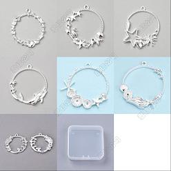 Mixed Shapes 21шт 7 стили подвески из сплава с открытой спиной, серебряные, разнообразные, 36~43x34~41x3~4 мм, отверстие : 2.2~3 мм, 3 шт / стиль