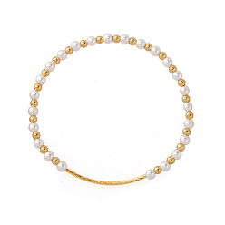 Золотой Браслеты из латуни с круглыми бусинами из искусственного жемчуга, эластичные., составные браслеты для женщин, золотые, 6.89 дюйм (17.5 см)