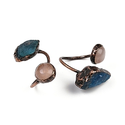 Розовый Кварц Кольца-манжеты из латуни с розовым кварцем и апатитом, Красная медь, размер США 7 1/4 (17.5 мм)