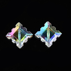 Прозрачный Uv акриловые покрытия бусины, радужный, ромб, прозрачные, 22x22.5x7 мм, отверстие : 1.6 мм