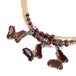 Камень с Пылевым Золотом Ожерелья с подвесками в форме бабочки из синтетического золотого камня, ожерелья из бисера для женщин, 18.82 дюйм (47.8 см)