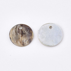 Tan Natural Akoya Shell Charms, Mother of Pearl Shell Pendants, Flat Round, Tan, 11~11.5x1~2.5mm, Hole: 1.4mm