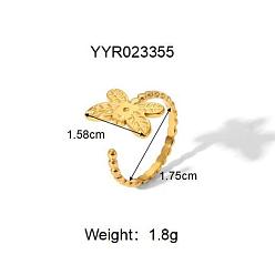 Бабочка 304 из нержавеющей стали Манжета кольца для женщин, реальный 18 k позолоченный, бабочка, 15.8 мм, размер США 7 1/4 (17.5 мм)