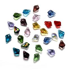 Mixed Color Faceted Glass Pendants, Leaf, Mixed Color, 16x11x6mm, Hole: 1.5mm