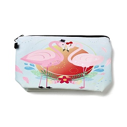 Light Blue Flamingo Pattern Polyester  Makeup Storage Bag, Multi-functional Travel Toilet Bag, Clutch Bag with Zipper for Women, Light Blue, 22x12.5x5cm