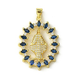 Oval Brass Micro Pave Colorful Cubic Zirconia Pendants, Real 18K Gold Plated, Huamn, Oval, 32.5x24.5x4mm, Hole: 4x3mm