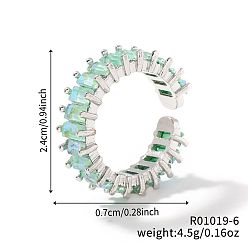 Аквамарин Латунные стеклянные манжеты, открытые кольца для женщин, аквамарин