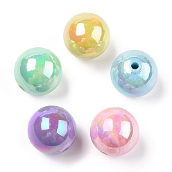 Mixed Color Opaque Acrylic Beads, AB Color Plated, Round, Mixed Color, 20x19mm, Hole: 2~3mm, about 111pcs/500g