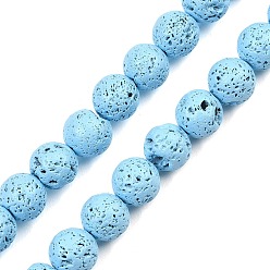 Светло-Голубой Бусы из натуральной лавы, окрашенная и подогревом, круглые, Небесно-голубой, 8 мм, отверстие : 1.2 мм, около 46 шт / нитка, 15.55'' (39.5 см)