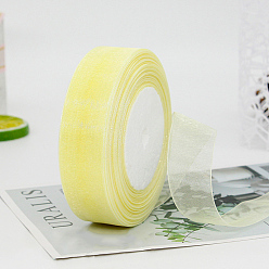 Champagne Yellow Polyester Organza Ribbon, for Christmas Decoration, Champagne Yellow, 1 inch(25mm), about 49.21 Yards(45m)/Roll