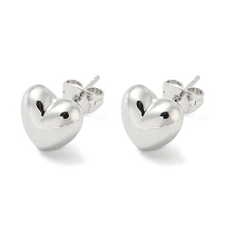 Platinum Heart Rack Plating Brass Stud Earrings, Long-Lasting Plated, Lead Free & Cadmium Free, Platinum, 9.5x10.5mm