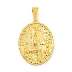 Золотой Ионное покрытие (ip) 304 подвески из нержавеющей стали, овал со святым шармом, золотые, 35.5x26x4 мм, отверстие : 9.5x5 мм