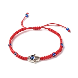 Rouge Main hamsa / main de miriam avec bracelet de perles tressées mauvais œil pour fille femmes, rouge, diamètre intérieur: 2~3-1/8 pouce (5~8 cm)