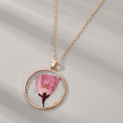 August Pink Rose 3 Boho Style Multi-color Dried Flower Necklace with Roses and Chrysanthemums