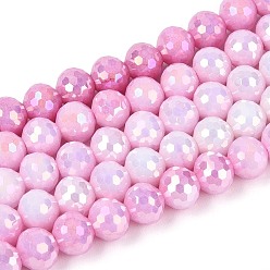 Бледно-Розовый Антикоррозийные гальванические стеклянные бусины, круглые, имитация драгоценных камней, граненый(96 граненый), розовый жемчуг, 6 мм, отверстие : 1 мм, около 71~72 шт / нитка, 14.96~15.16 дюйм (38~38.5 см)