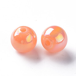 Saumon Clair Perles acryliques opaques, de couleur plaquée ab , ronde, saumon clair, 12x11mm, Trou: 2.5mm, environ566 pcs / 500 g