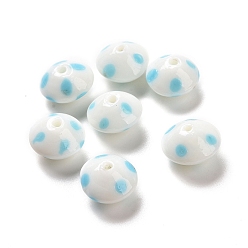 Deep Sky Blue Handmade Lampwork Beads, Rondelle with Polka Dots Pattern, Deep Sky Blue, 14x9mm, Hole: 1mm
