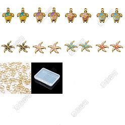 Mixed Shapes 9 pièces 9 styles thème océan 304 pendentifs en acier inoxydable émaillé, or, avec 20 anneaux de saut pcs, formes mixtes, 23x18mm, Trou: 2mm, 1 pc / style