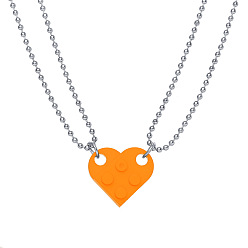 5317507 Detachable Heart-Shaped Building Block Couple Necklace Hip-Hop Resin Double-Layered Round Bead Chain Pendant Jewelry.