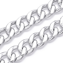 Silver Aluminum Curb Chains, Diamond Cut Faceted Cuban Link Chains, Unwelded, Silver, 25.5x19.5x5mm