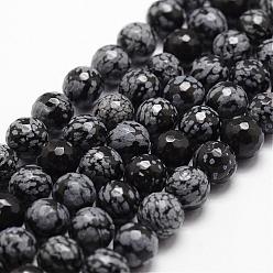 Snowflake Obsidian Natural Snowflake Obsidian Beads Strands, Faceted, Round, 8mm, Hole: 1mm, about 44pcs/strand, 14.9 inch~15.1 inch