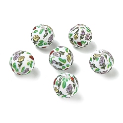 Coloré Perles de silicone à fleurs, ronde avec motif rose de fleurs, colorées, 15mm, Trou: 3mm