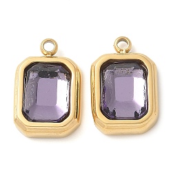 Темно-синий  Шифер 304 прелести нержавеющей стали, прямоугольные, со стеклом, ручная полировка, ионное покрытие (ip), золотые, темный сланец синий, 13.5x9x5 мм, отверстие : 1.4 мм