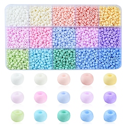 Mixed Color 2250Pcs 15 Colors 6/0 Glass Seed Beads, Macaron Color, Round Hole, Round, Mixed Color, 4~4.5x3mm, Hole: 1~1.2mm, about 150Pcs/color