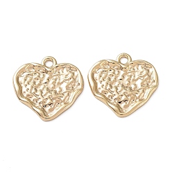 Real 18K Gold Plated Brass Pendants, Textured, Heart Charm, Real 18K Gold Plated, 18x18x1mm, Hole: 1.8mm