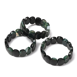 Dark Green Oval Natural Banded Agate(Dyed & Heated) Beaded Stretch Bracelets for Women Men, Dark Green, Inner Diameter: 2.40 inch(6.1cm)